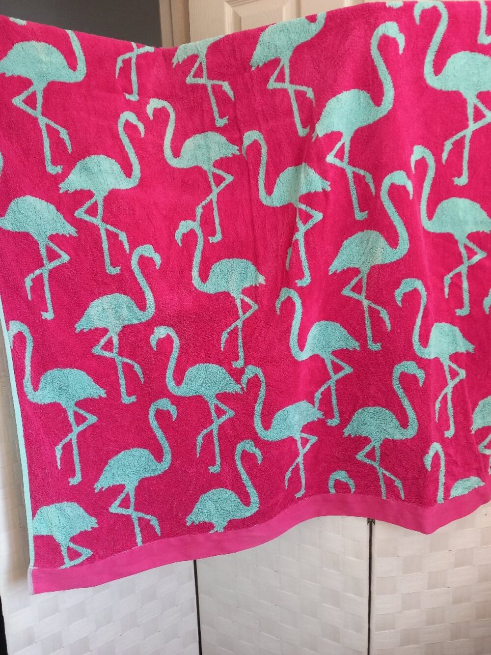 Large Pink & Blue Flamingo Beach Towel